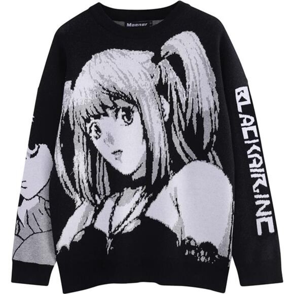 Unisex Knit Crewneck Pullover Top Sweater, Black - Picture 1 of 4